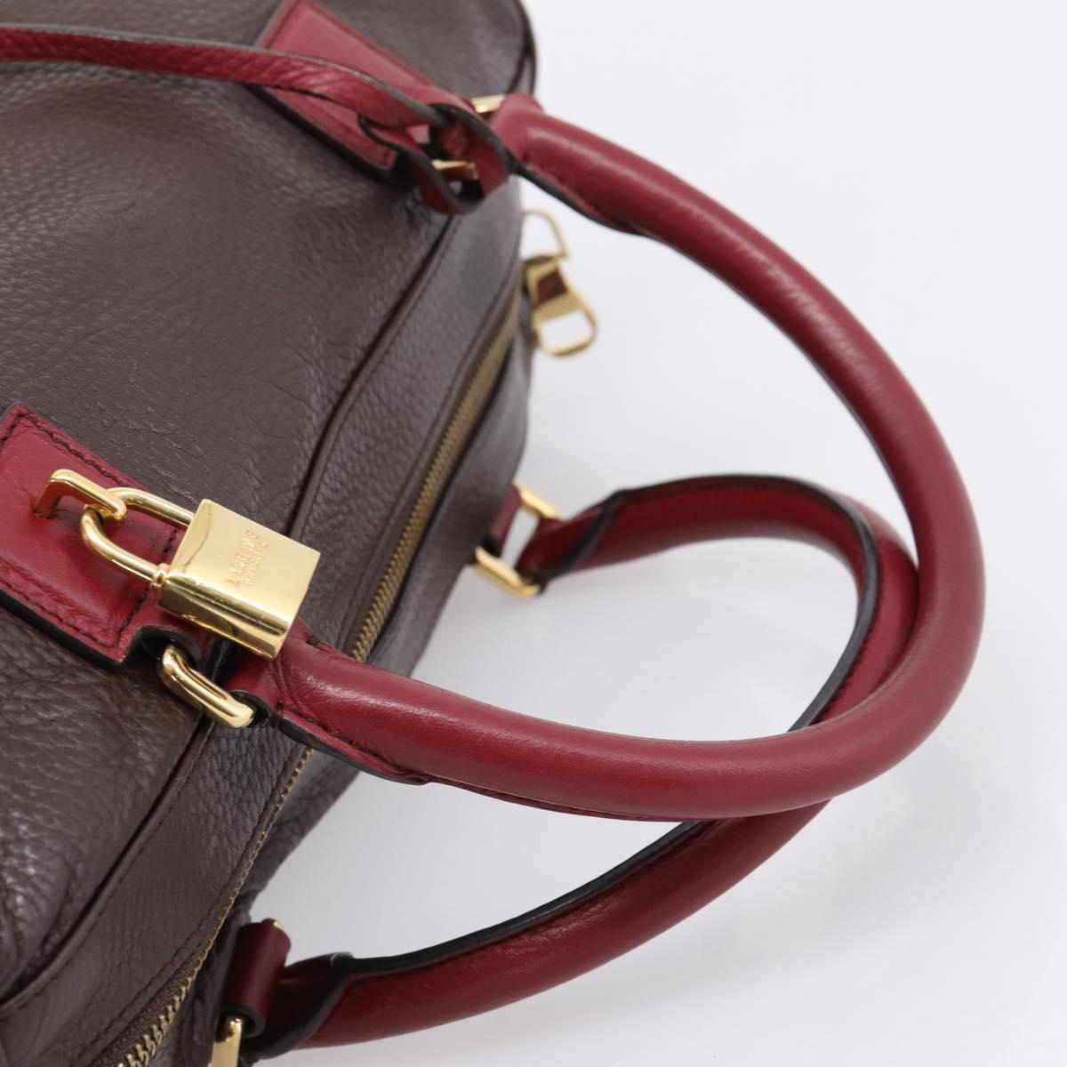 LOEWE Hand Bag Leather 2way Bordeaux Gold Tone Auth bs37128A