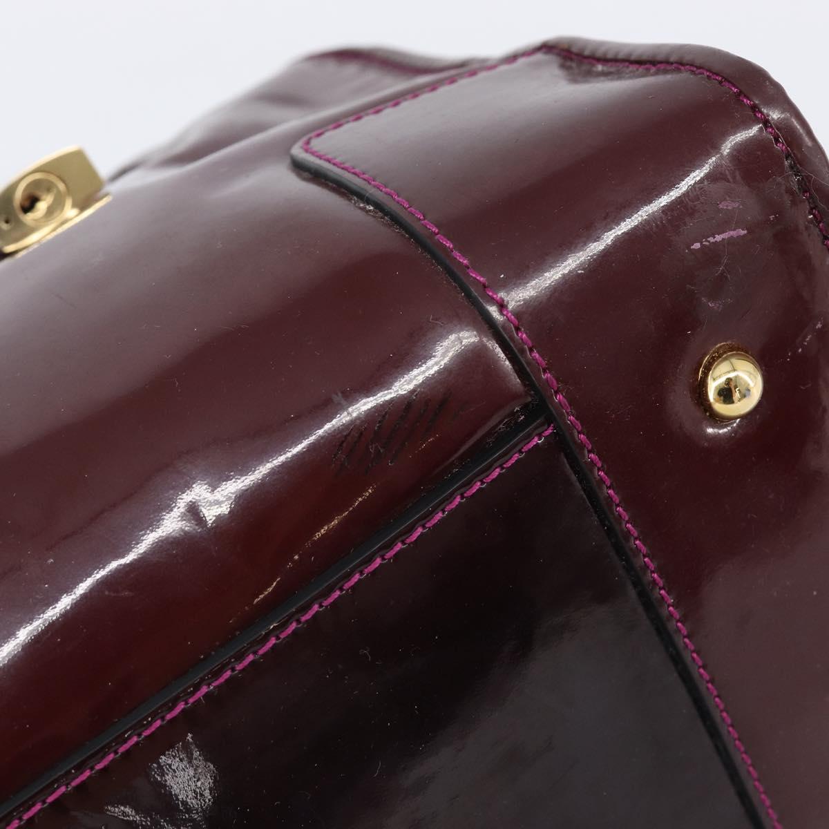 LOEWE Amazona 28 Hand Bag Patent Bordeaux Gold Tone Auth bs37131