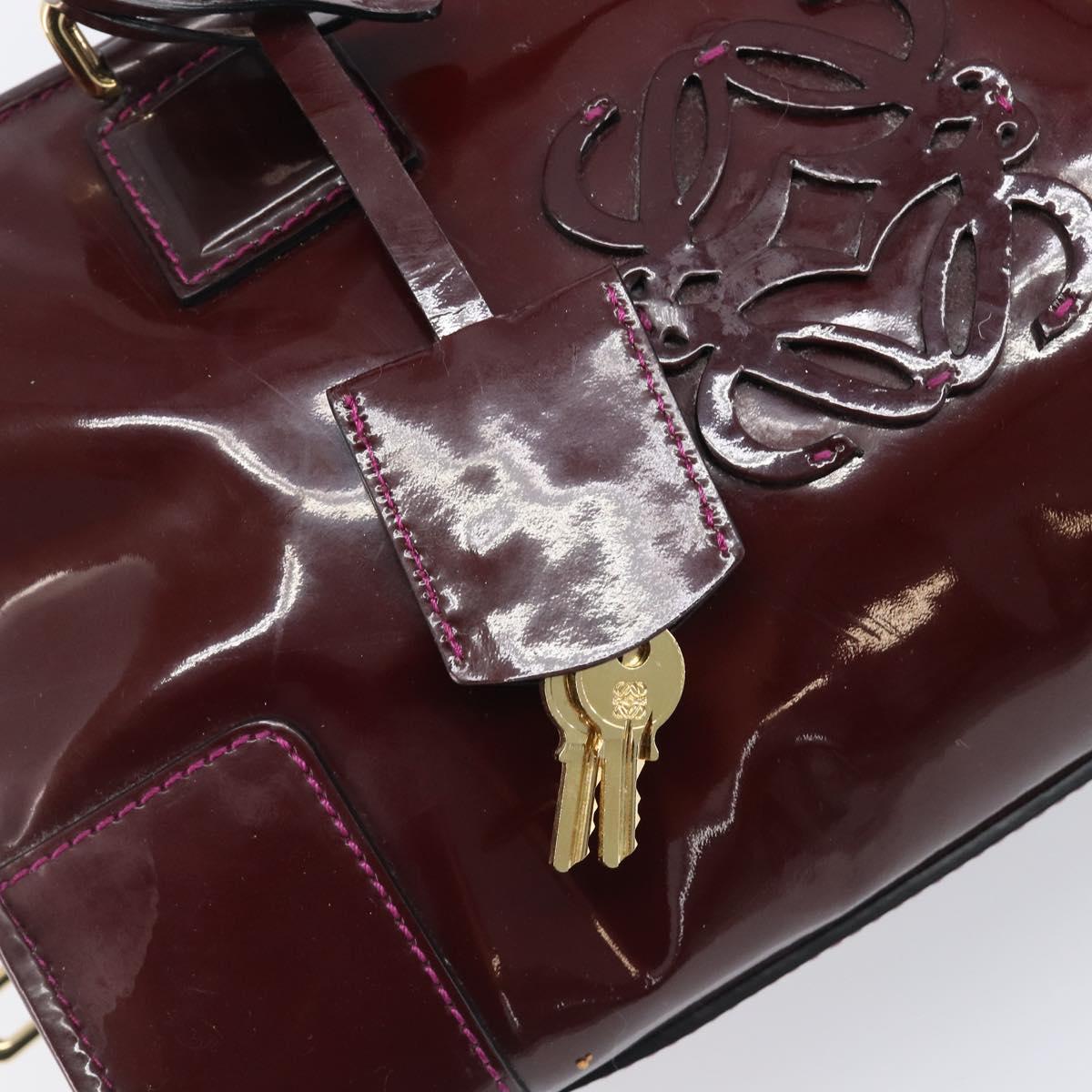 LOEWE Amazona 28 Hand Bag Patent Bordeaux Gold Tone Auth bs37131