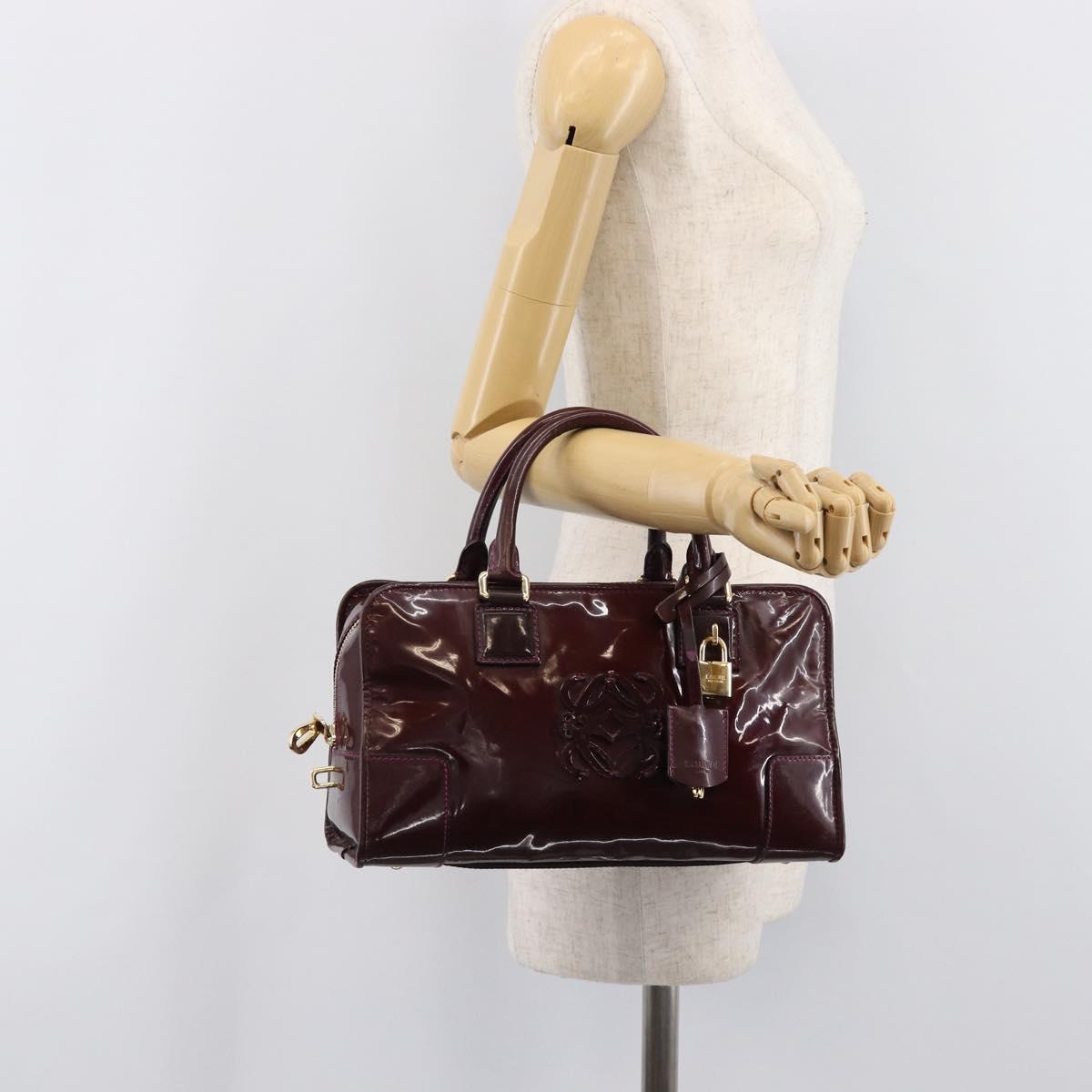LOEWE Amazona 28 Hand Bag Patent Bordeaux Gold Tone Auth bs37131