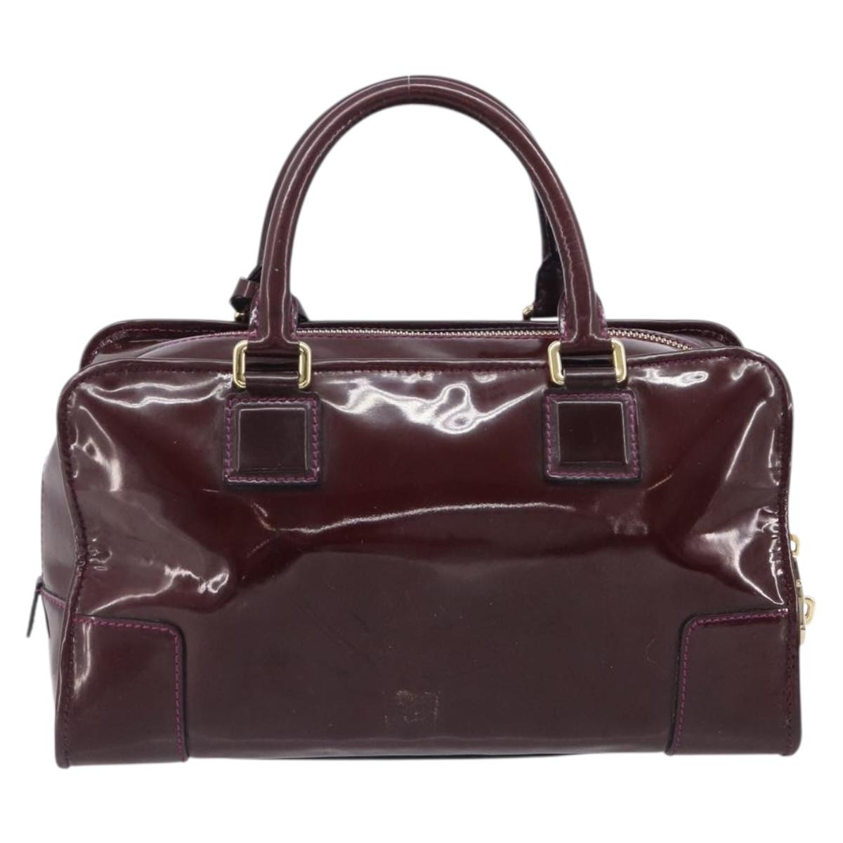 LOEWE Amazona 28 Hand Bag Patent Bordeaux Gold Tone Auth bs37131