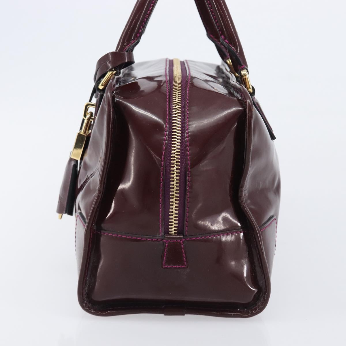 LOEWE Amazona 28 Hand Bag Patent Bordeaux Gold Tone Auth bs37131
