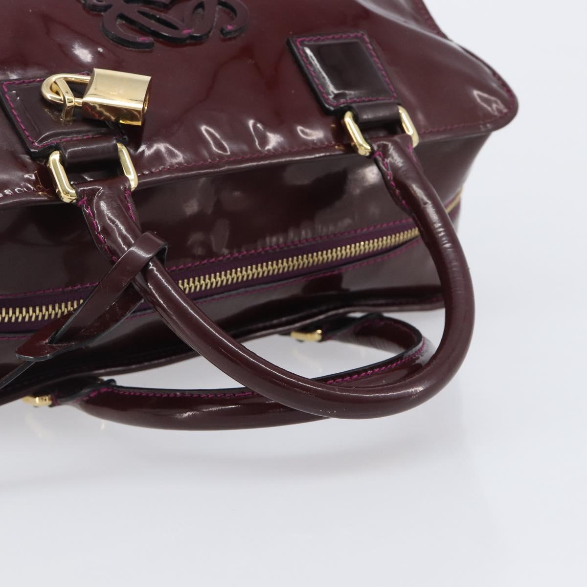 LOEWE Amazona 28 Hand Bag Patent Bordeaux Gold Tone Auth bs37131