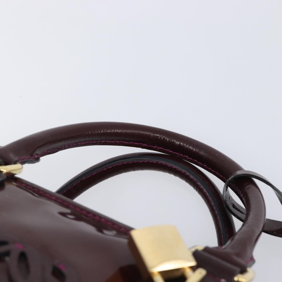 LOEWE Amazona 28 Hand Bag Patent Bordeaux Gold Tone Auth bs37131