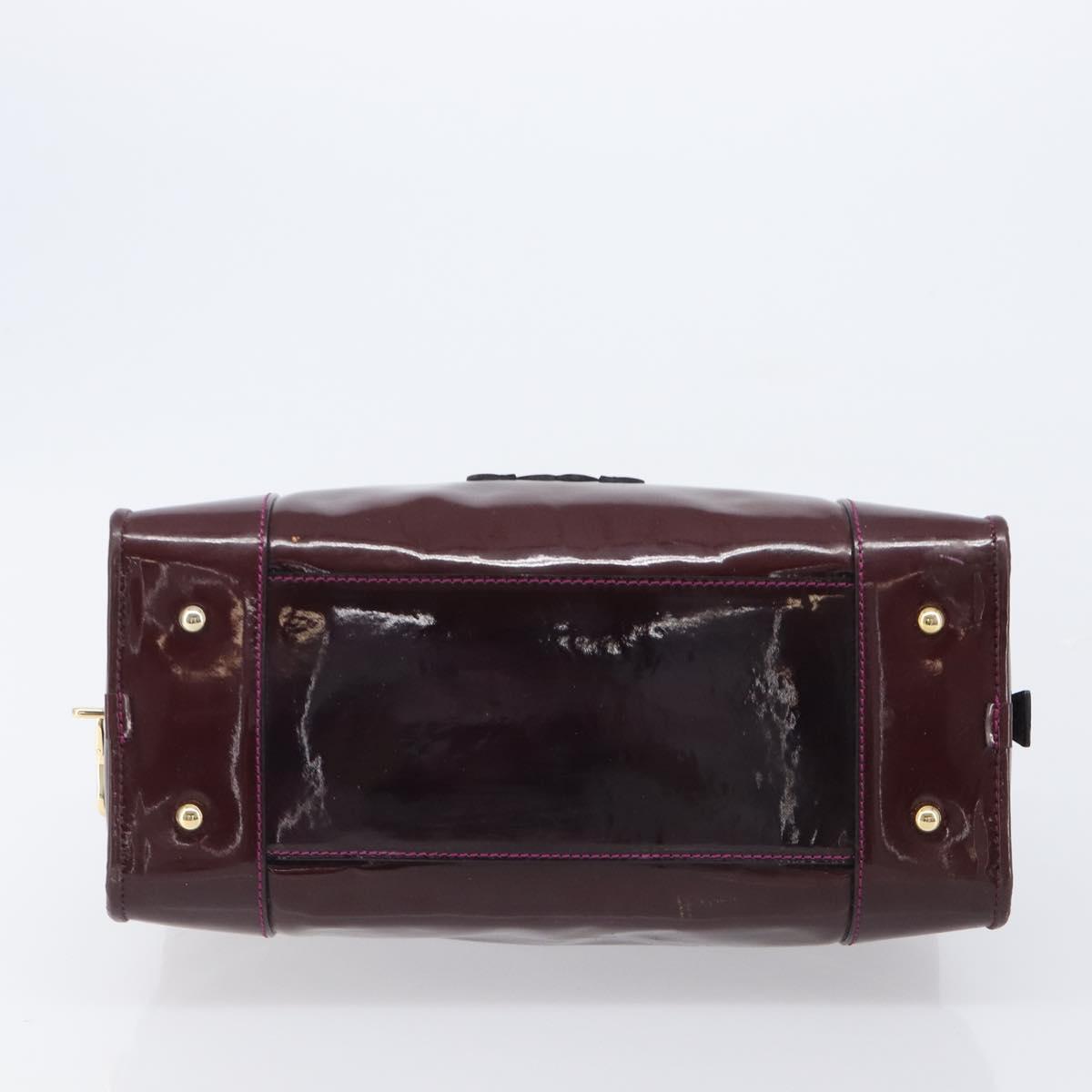 LOEWE Amazona 28 Hand Bag Patent Bordeaux Gold Tone Auth bs37131
