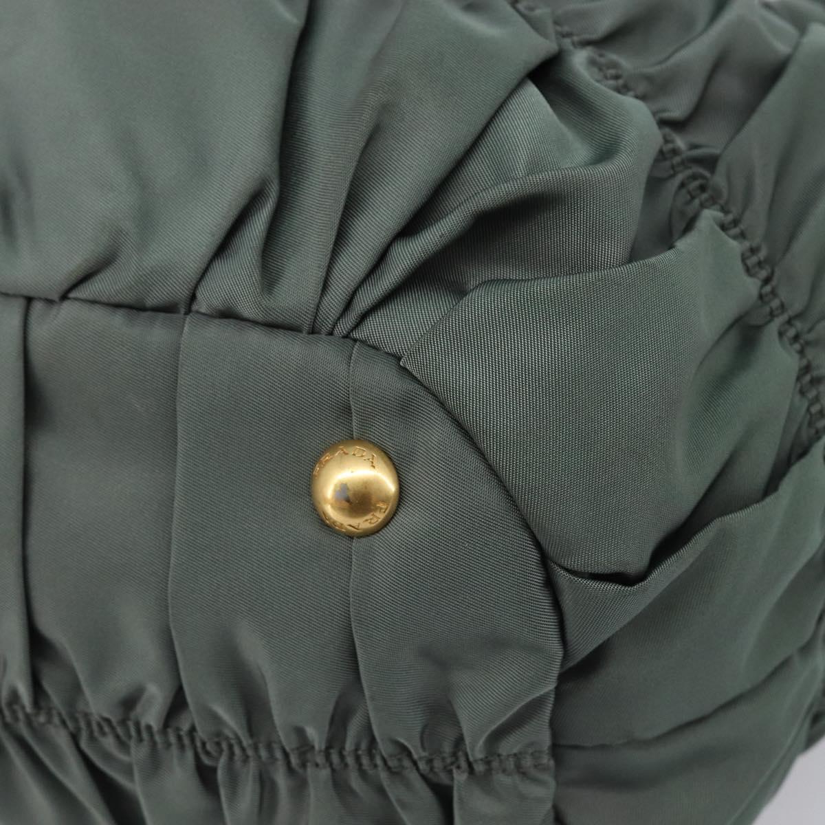 PRADA Hand Bag Nylon Green Gold Tone Auth bs37141A