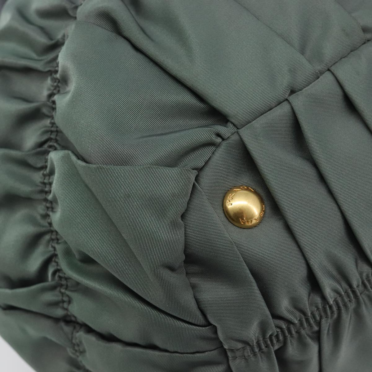 PRADA Hand Bag Nylon Green Gold Tone Auth bs37141A