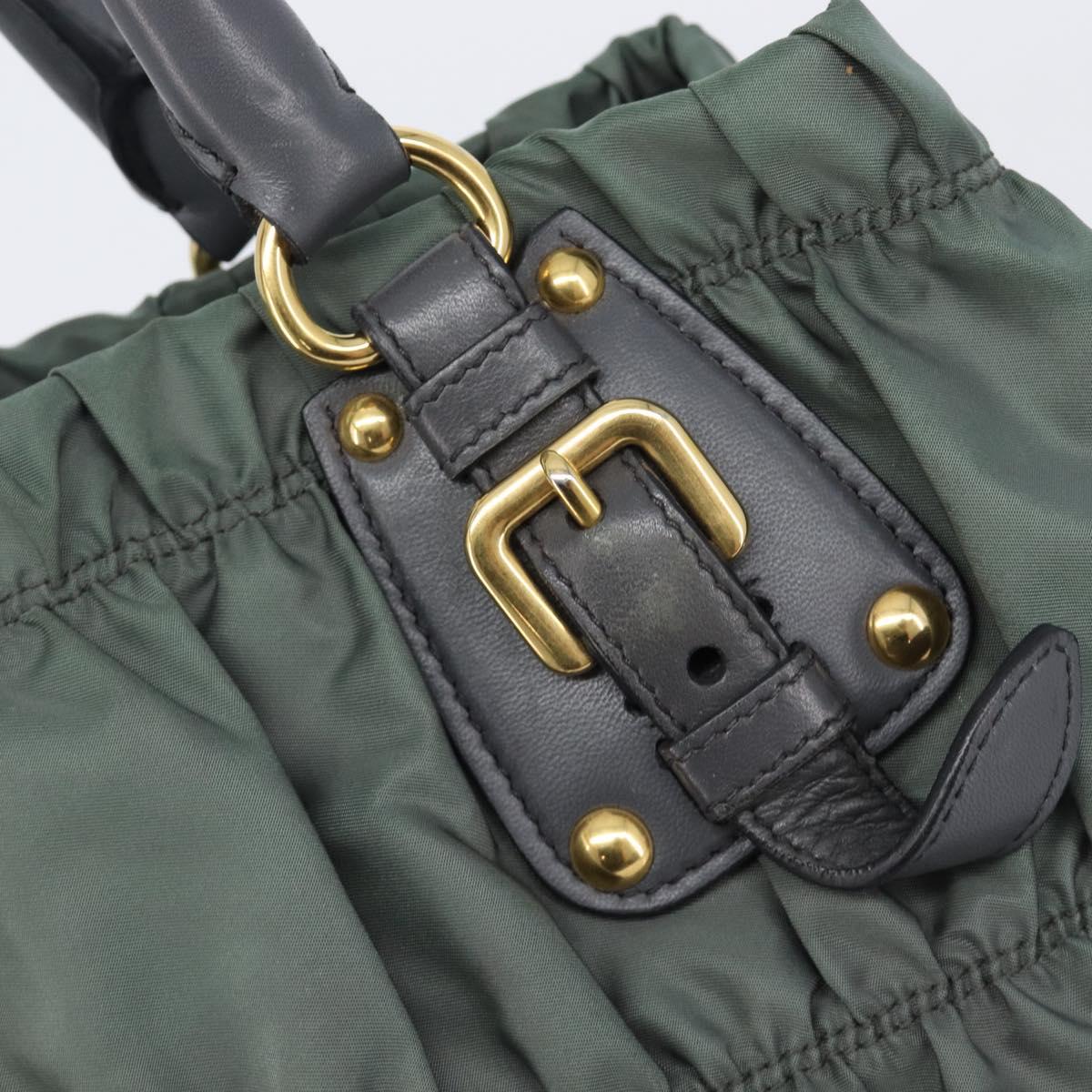 PRADA Hand Bag Nylon Green Gold Tone Auth bs37141A