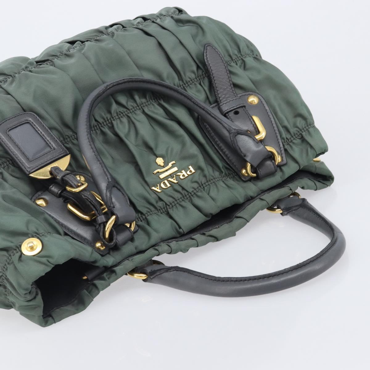 PRADA Hand Bag Nylon Green Gold Tone Auth bs37141A