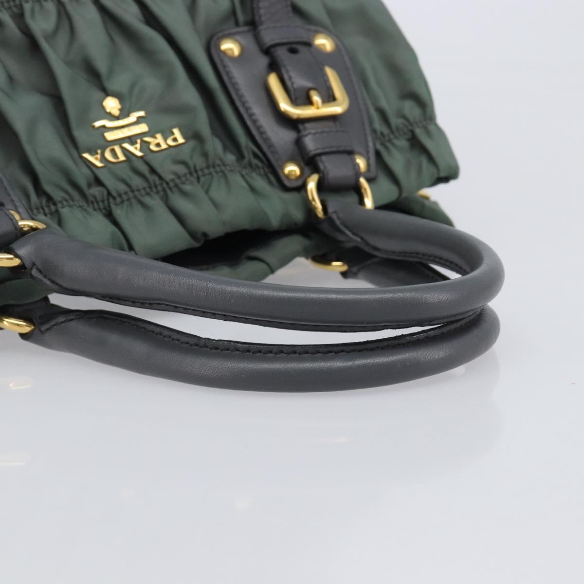 PRADA Hand Bag Nylon Green Gold Tone Auth bs37141A