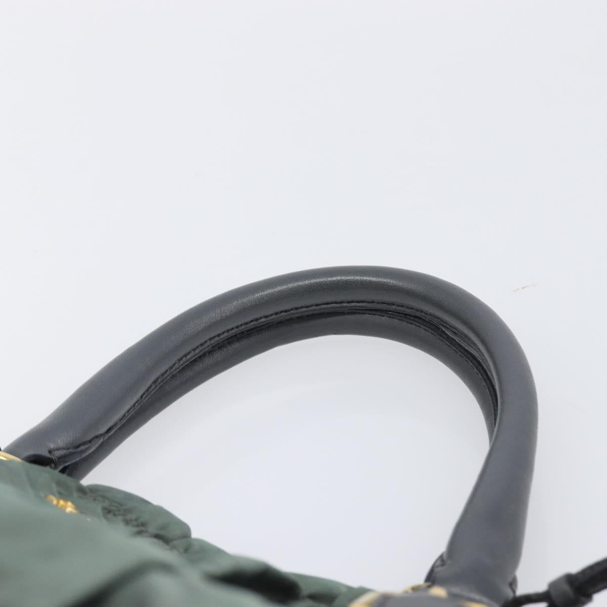 PRADA Hand Bag Nylon Green Gold Tone Auth bs37141A