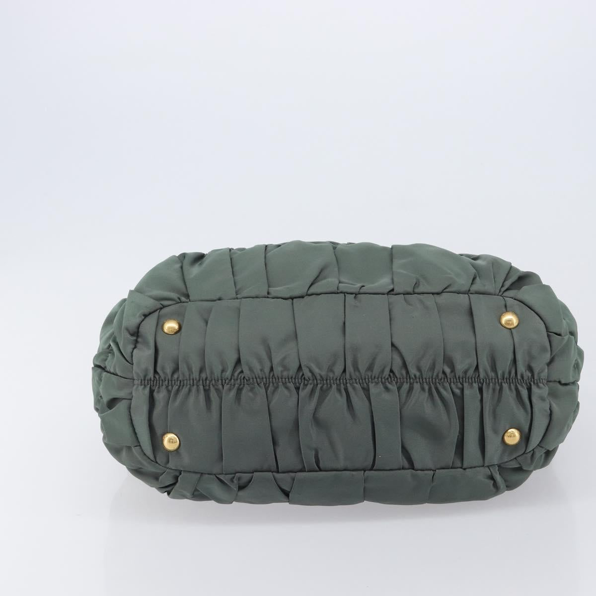 PRADA Hand Bag Nylon Green Gold Tone Auth bs37141A