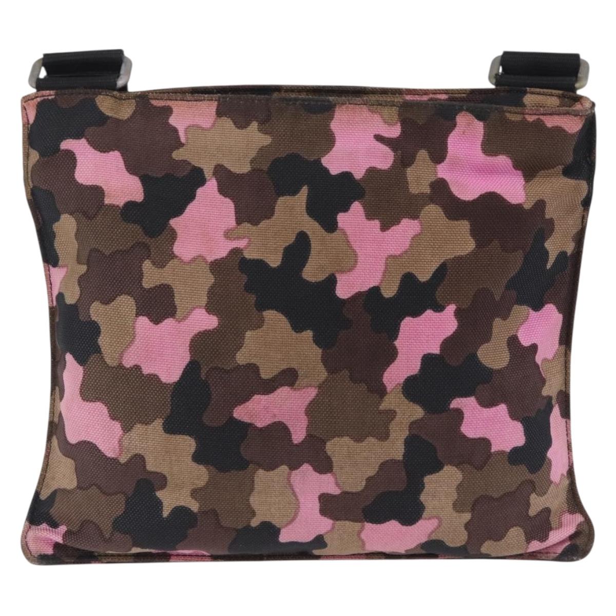 PRADA Shoulder Bag Canvas Camouflage Green Pink Auth bs37142