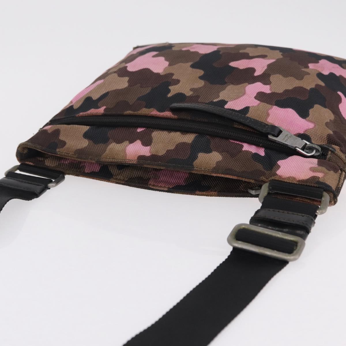 PRADA Shoulder Bag Canvas Camouflage Green Pink Auth bs37142