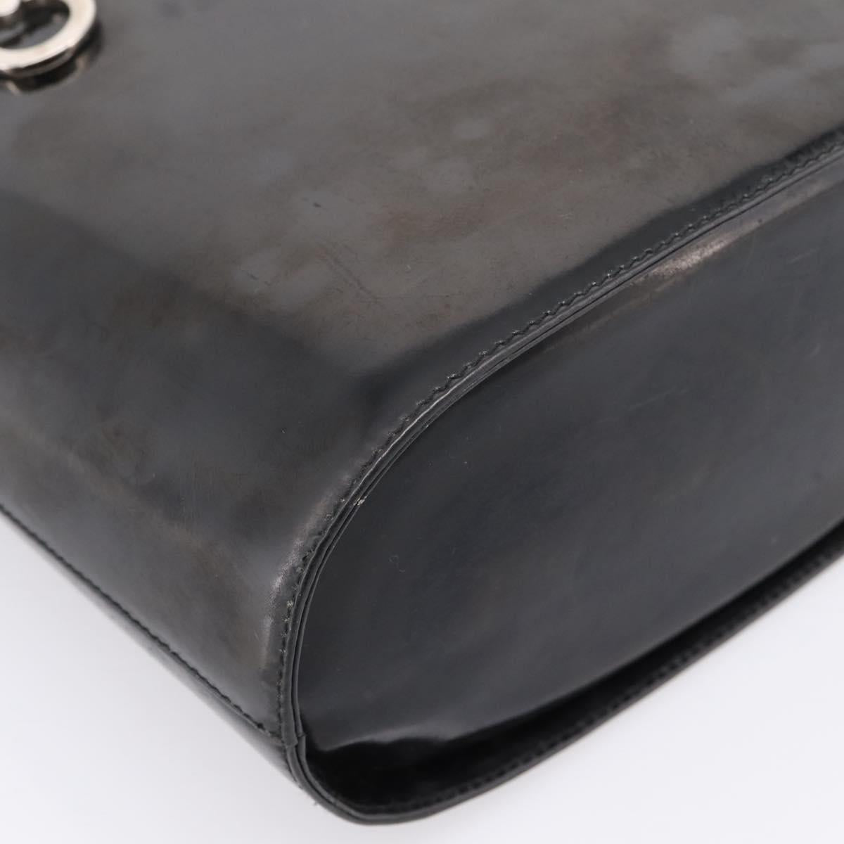 Salvatore Ferragamo Gancini Hand Bag patent Black Silver Auth bs37143
