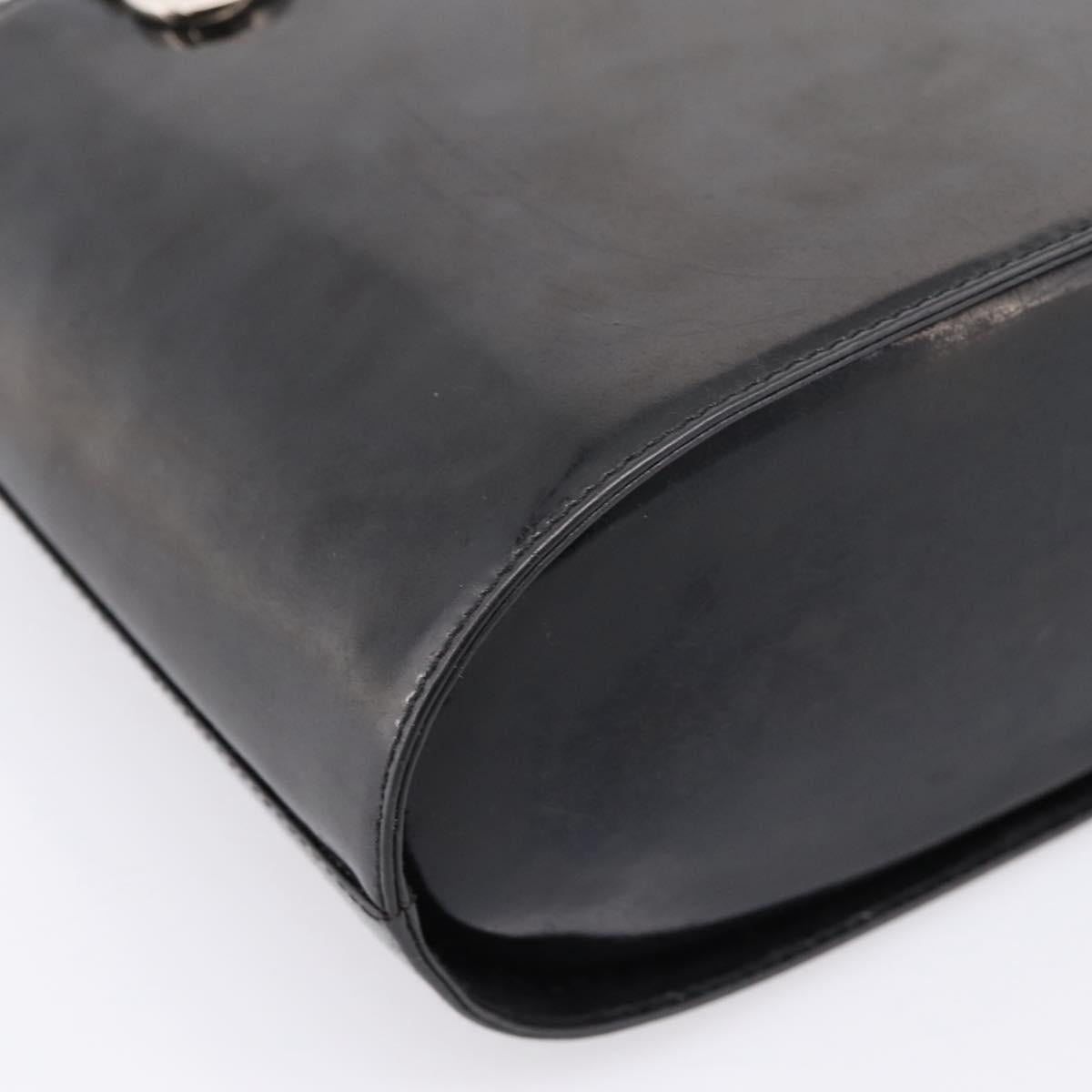 Salvatore Ferragamo Gancini Hand Bag patent Black Silver Auth bs37143