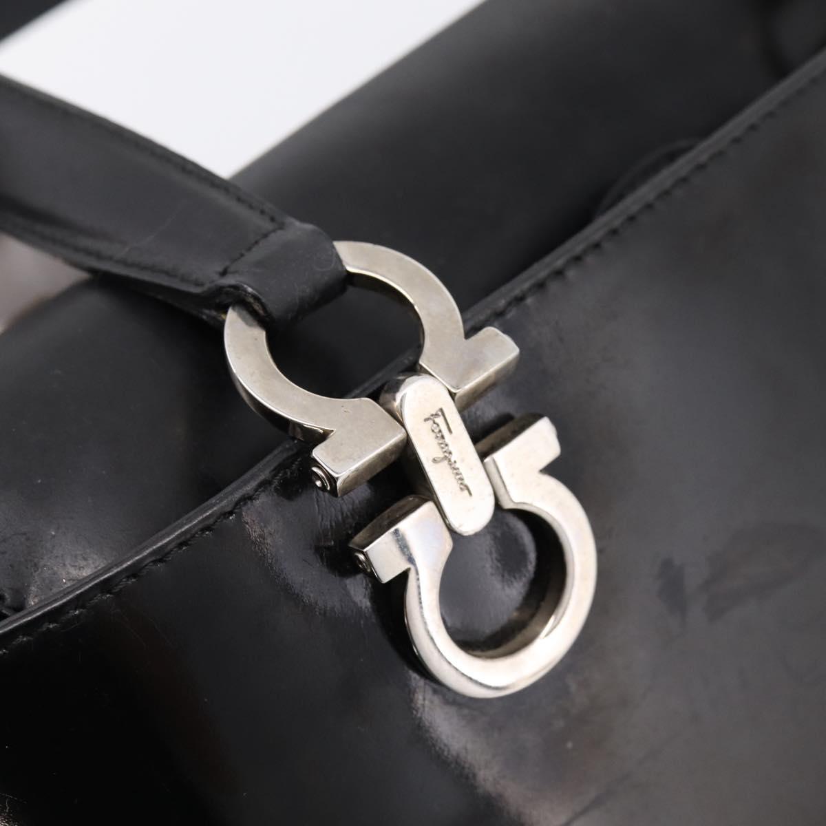 Salvatore Ferragamo Gancini Hand Bag patent Black Silver Auth bs37143