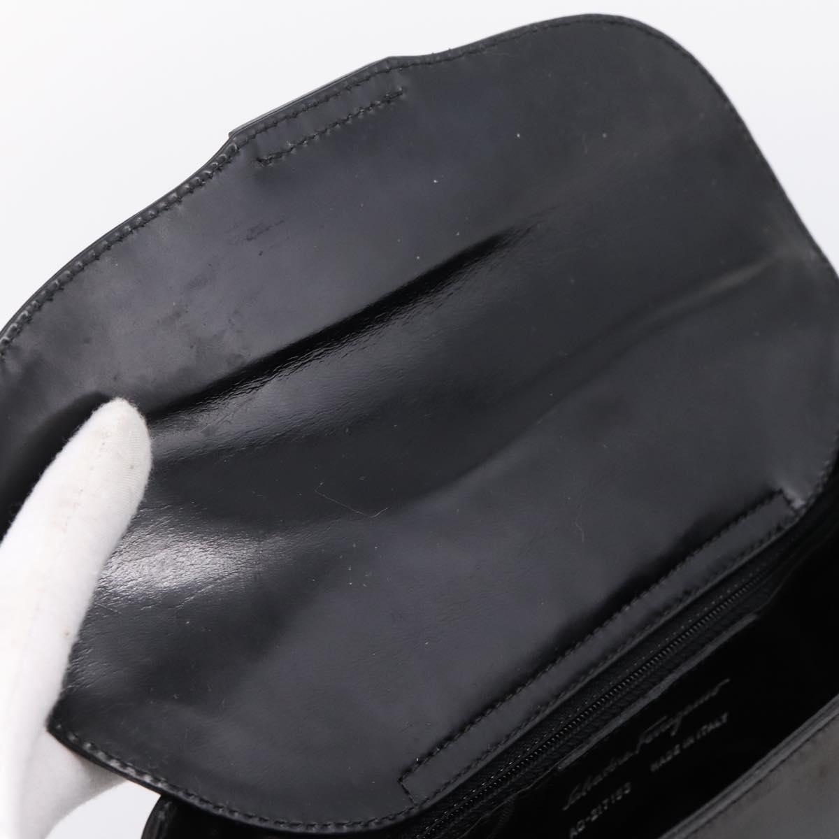 Salvatore Ferragamo Gancini Hand Bag patent Black Silver Auth bs37143