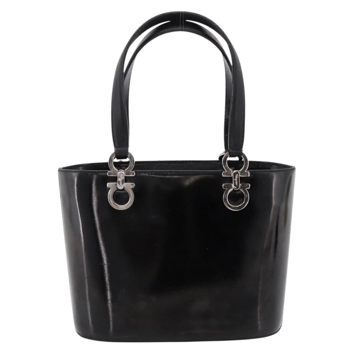 Salvatore Ferragamo Gancini Hand Bag patent Black Silver Auth bs37143