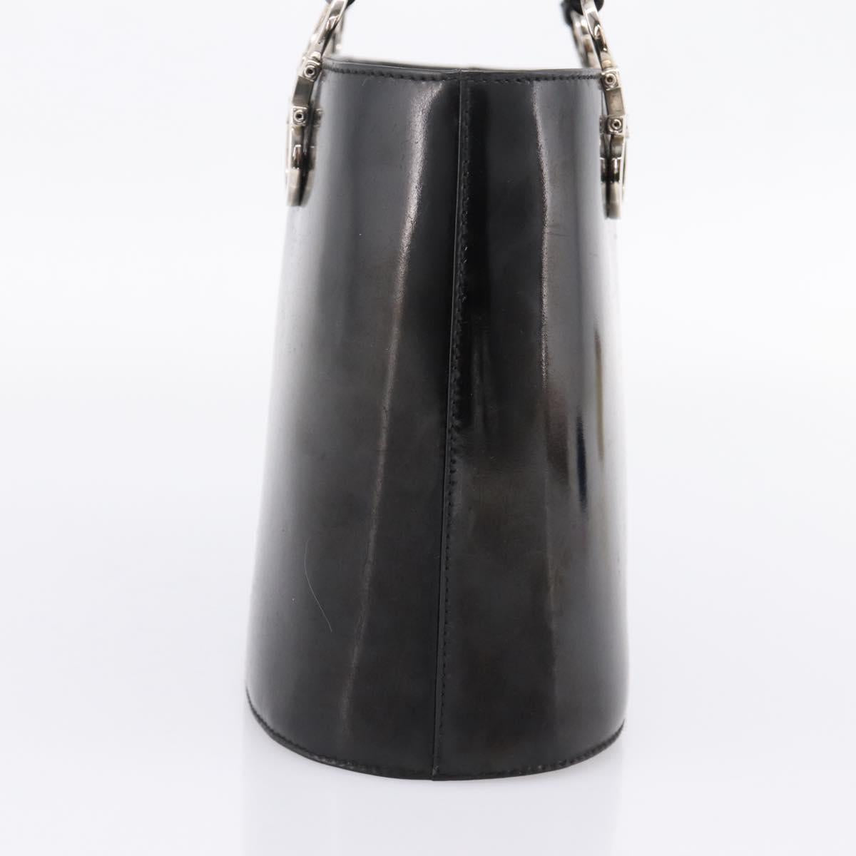 Salvatore Ferragamo Gancini Hand Bag patent Black Silver Auth bs37143