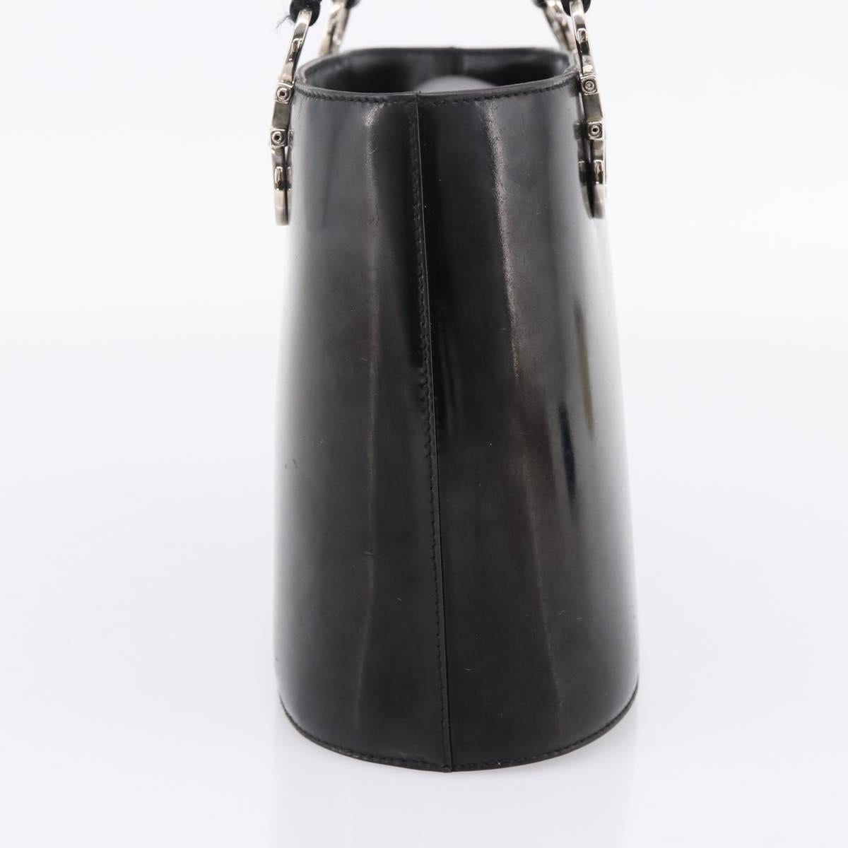 Salvatore Ferragamo Gancini Hand Bag patent Black Silver Auth bs37143