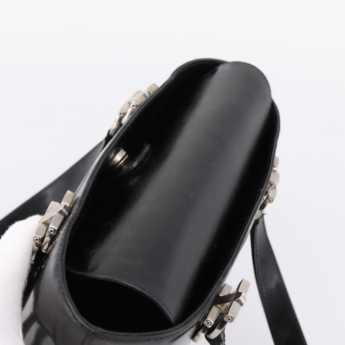 Salvatore Ferragamo Gancini Hand Bag patent Black Silver Auth bs37143
