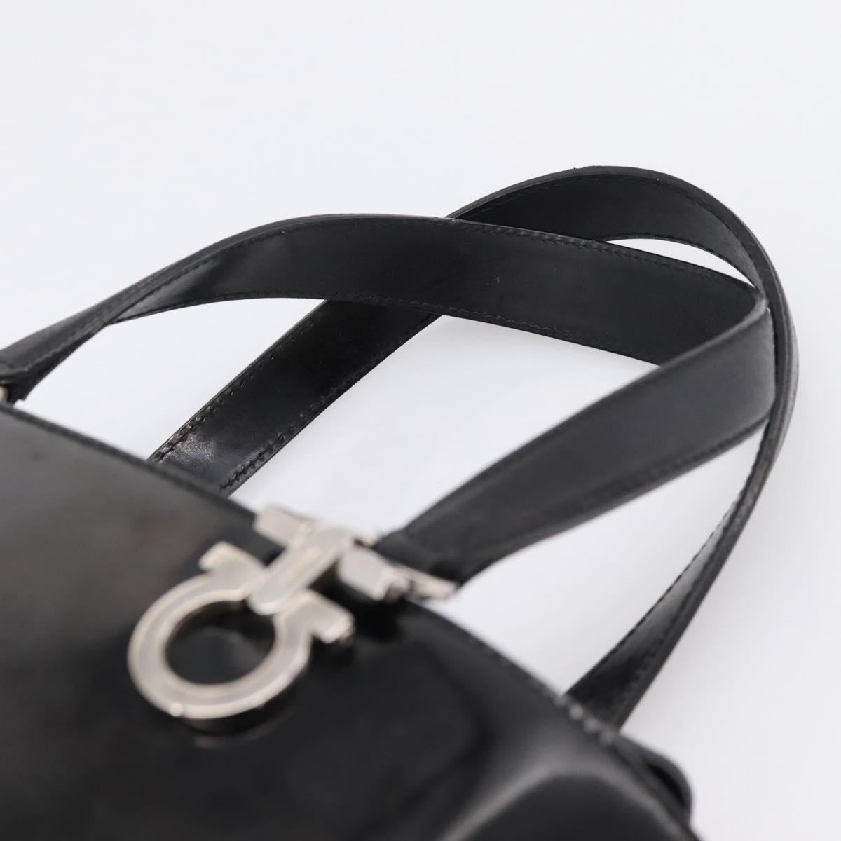 Salvatore Ferragamo Gancini Hand Bag patent Black Silver Auth bs37143