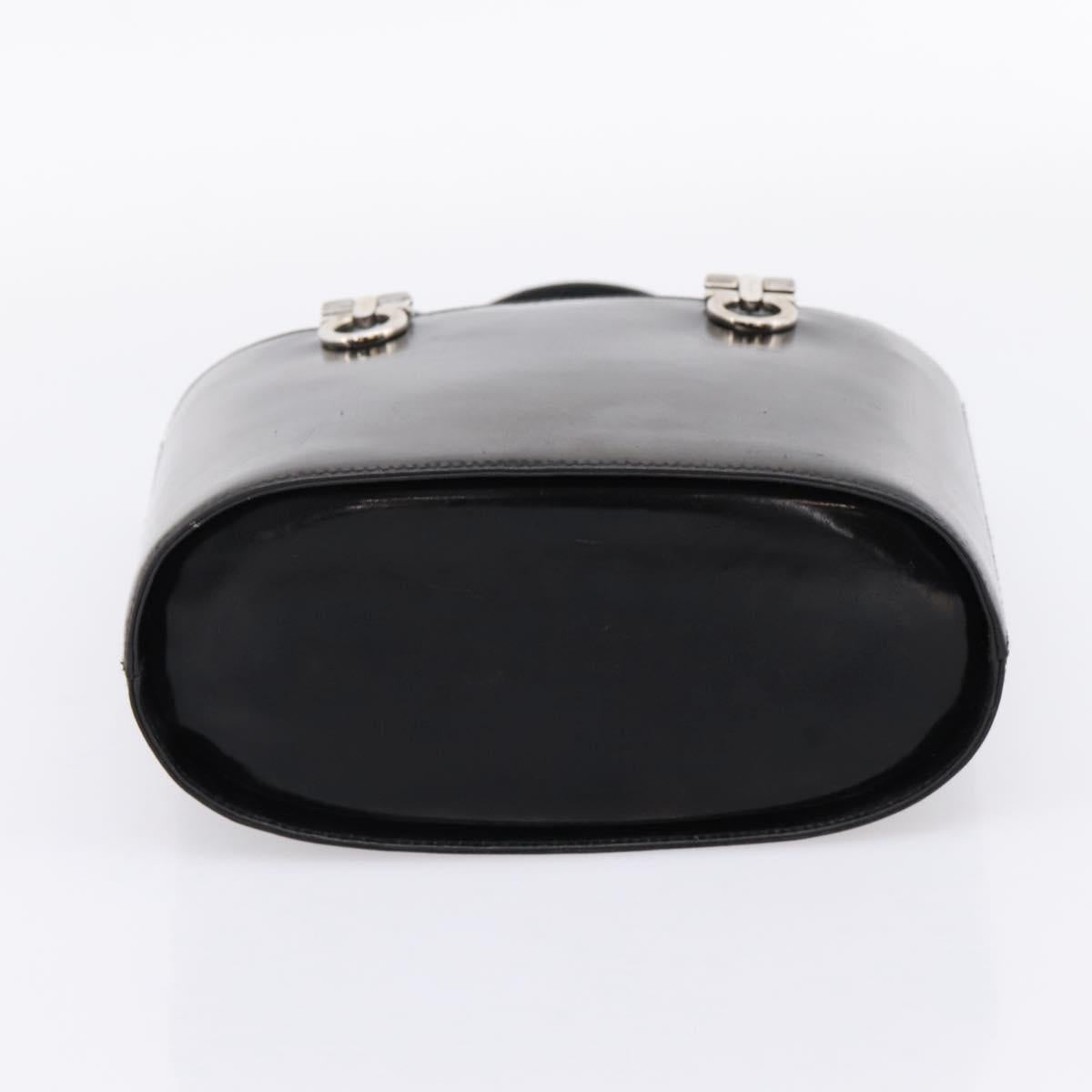 Salvatore Ferragamo Gancini Hand Bag patent Black Silver Auth bs37143