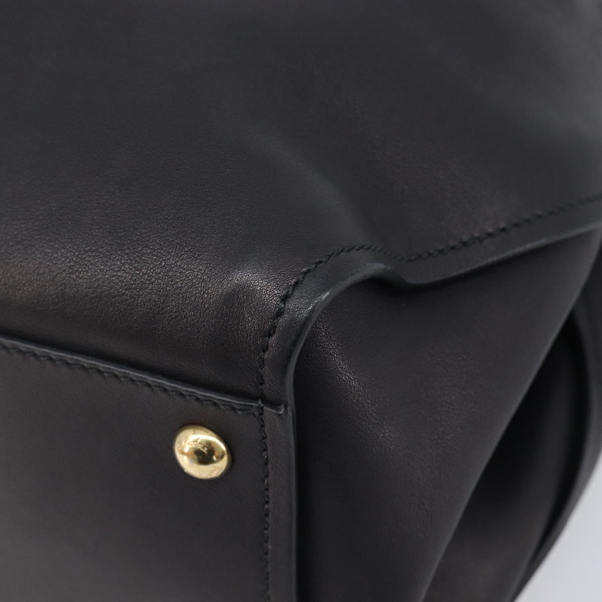 Salvatore Ferragamo Gancini Hand Bag Leather Black Gold Tone Auth bs37144V