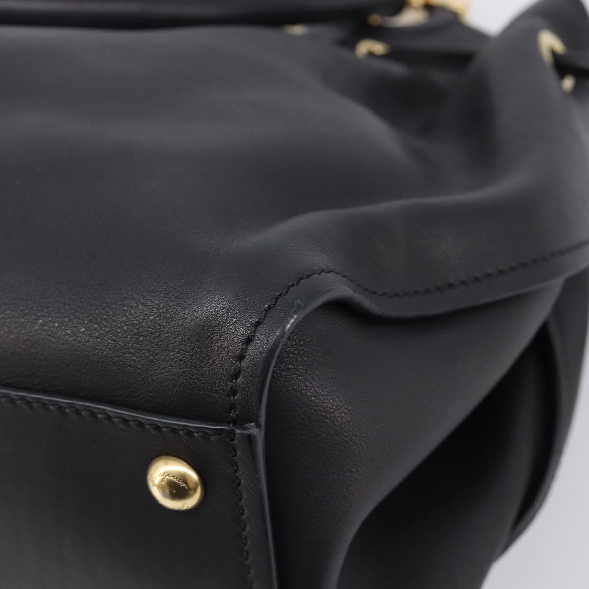 Salvatore Ferragamo Gancini Hand Bag Leather Black Gold Tone Auth bs37144V