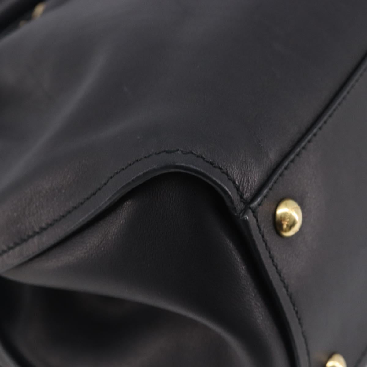 Salvatore Ferragamo Gancini Hand Bag Leather Black Gold Tone Auth bs37144V