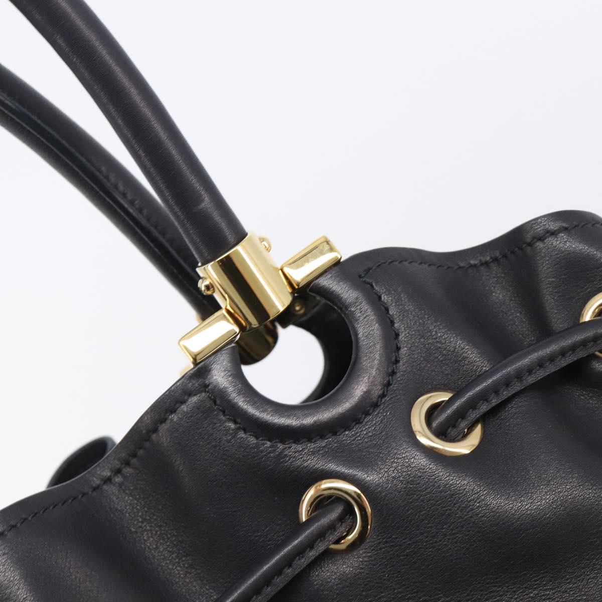 Salvatore Ferragamo Gancini Hand Bag Leather Black Gold Tone Auth bs37144V