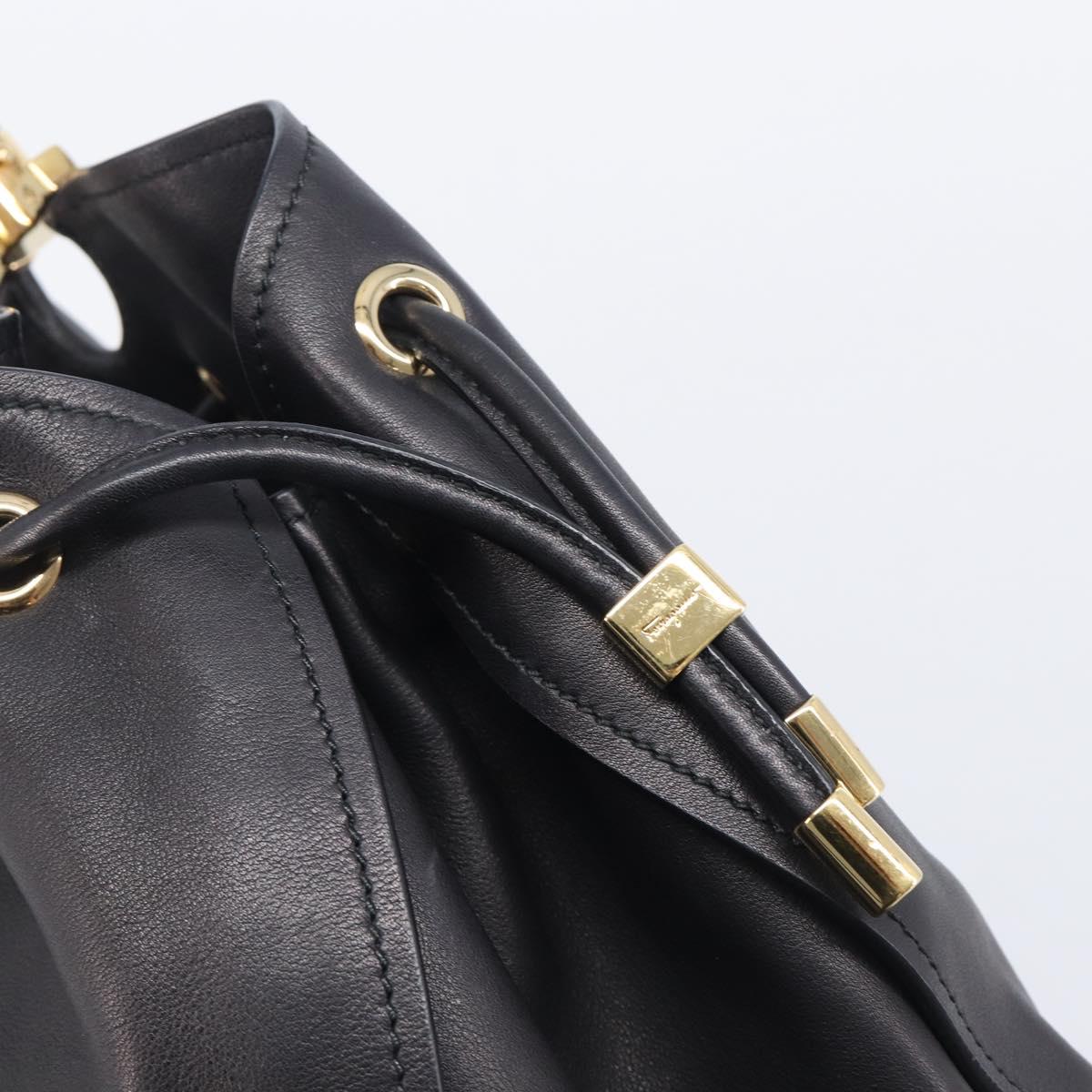 Salvatore Ferragamo Gancini Hand Bag Leather Black Gold Tone Auth bs37144V