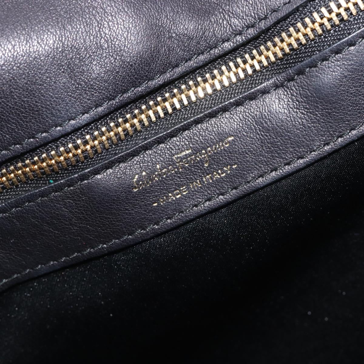 Salvatore Ferragamo Gancini Hand Bag Leather Black Gold Tone Auth bs37144V