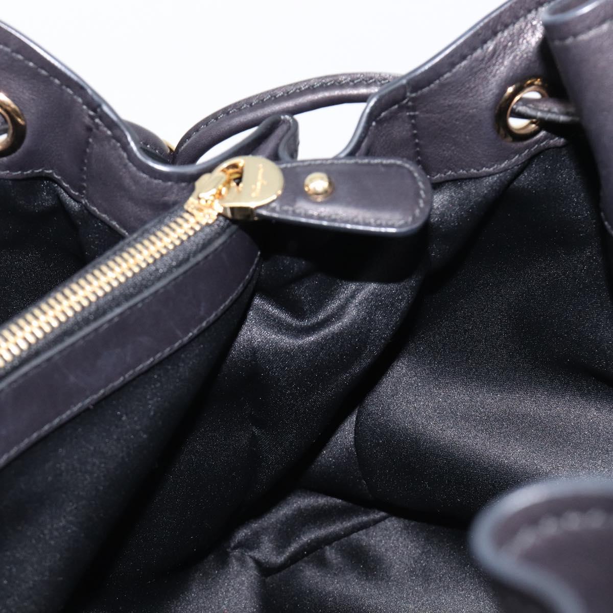 Salvatore Ferragamo Gancini Hand Bag Leather Black Gold Tone Auth bs37144V
