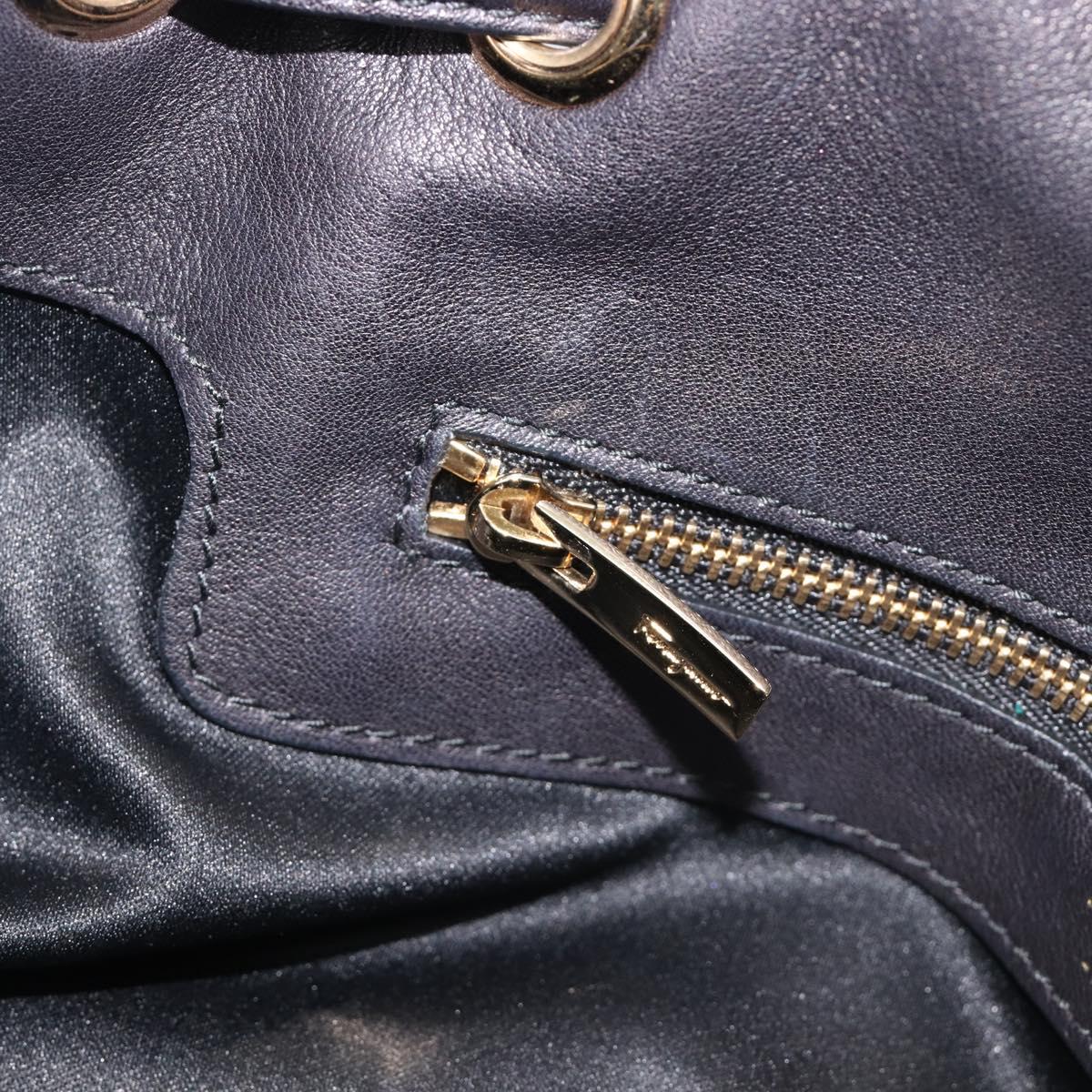 Salvatore Ferragamo Gancini Hand Bag Leather Black Gold Tone Auth bs37144V
