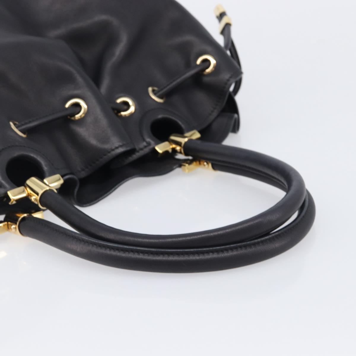 Salvatore Ferragamo Gancini Hand Bag Leather Black Gold Tone Auth bs37144V