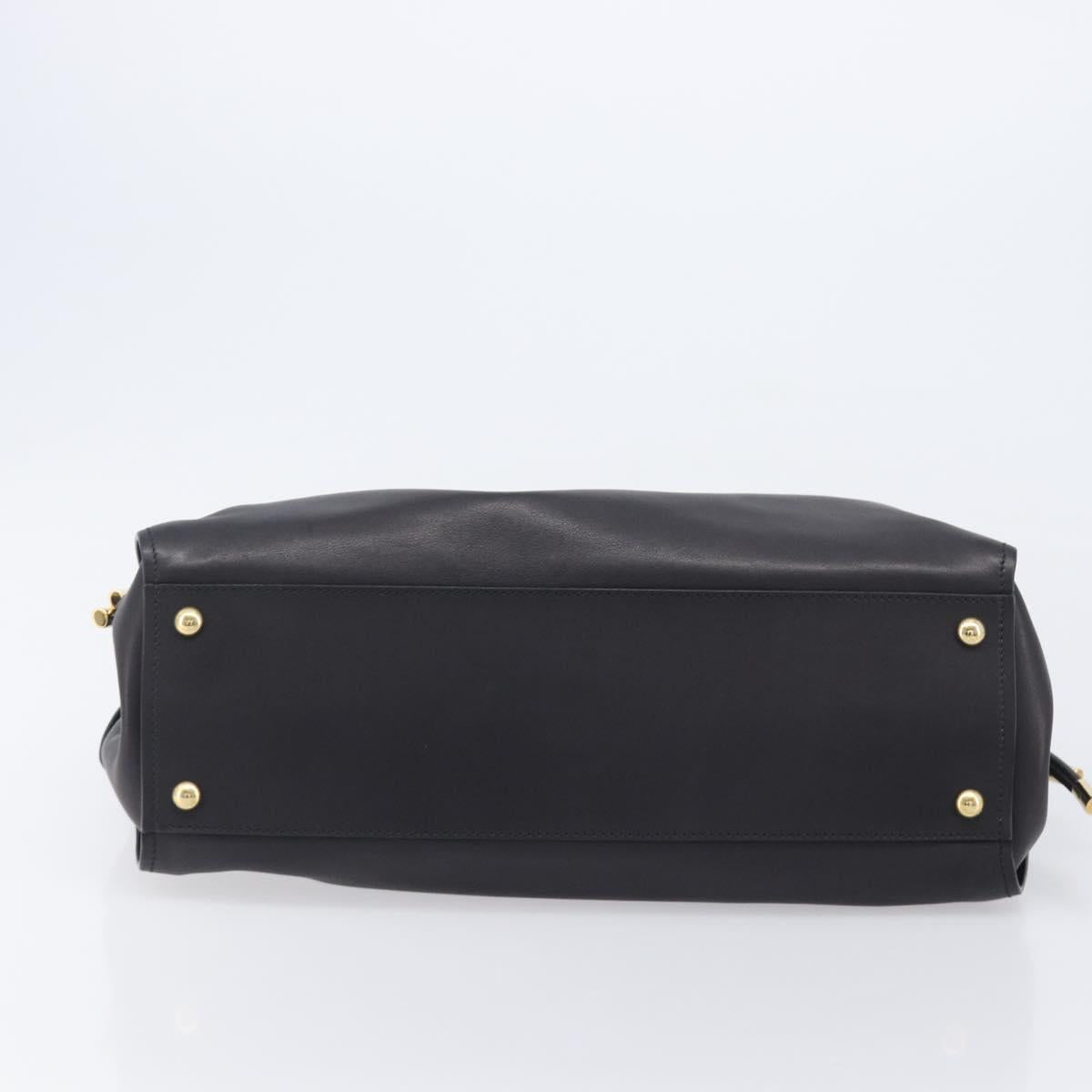 Salvatore Ferragamo Gancini Hand Bag Leather Black Gold Tone Auth bs37144V