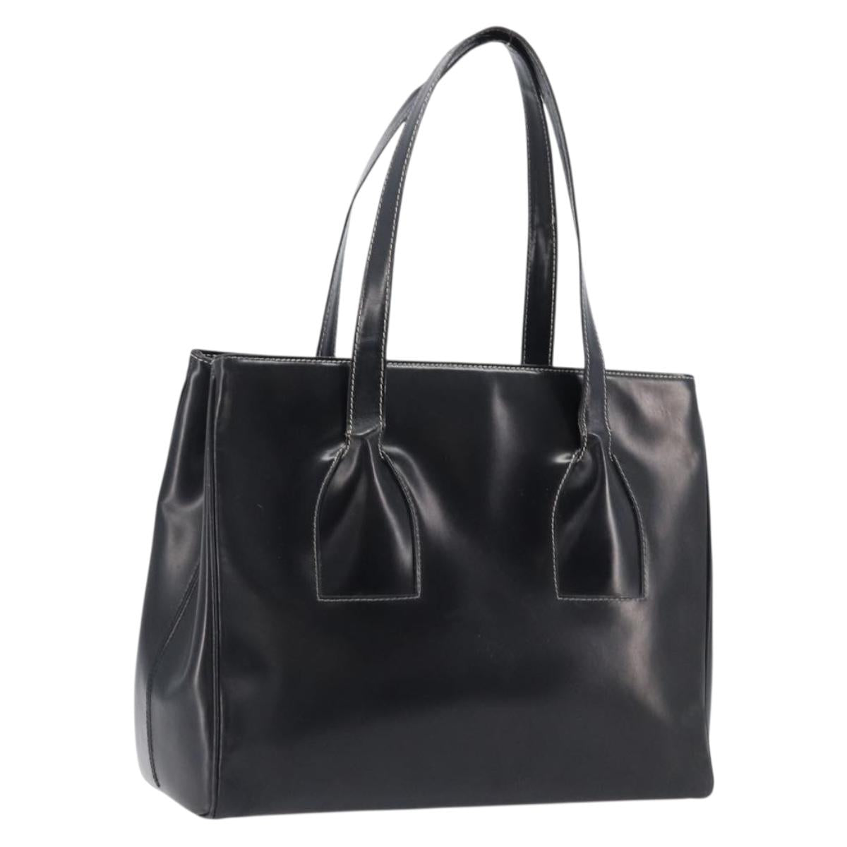 PRADA Tote Bag Leather Black Auth bs37145