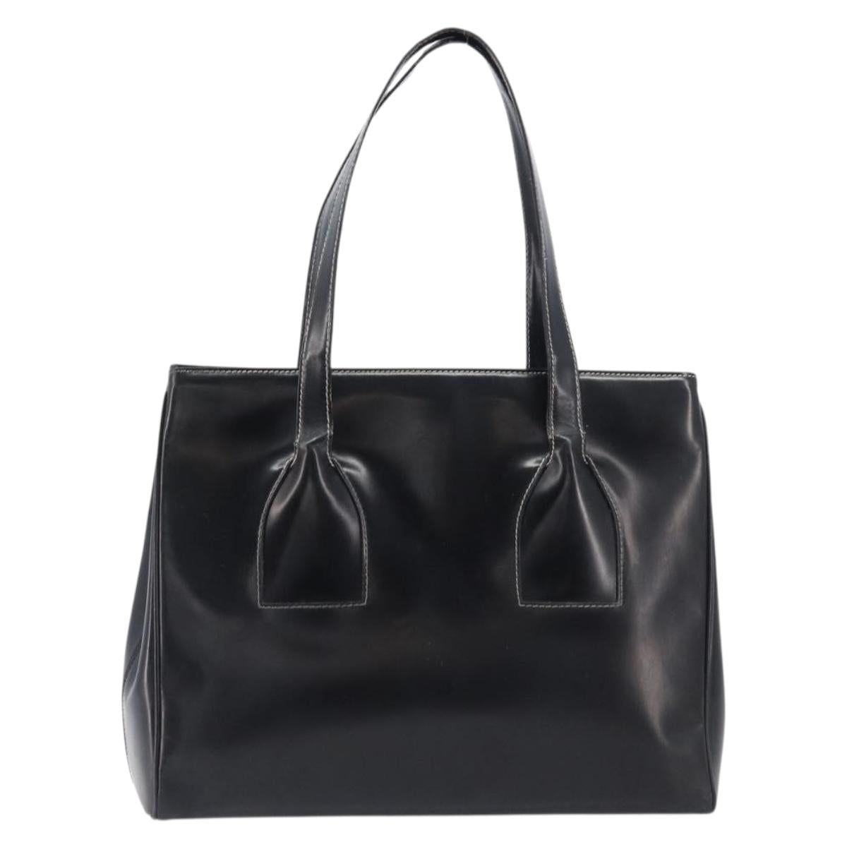 PRADA Tote Bag Leather Black Auth bs37145