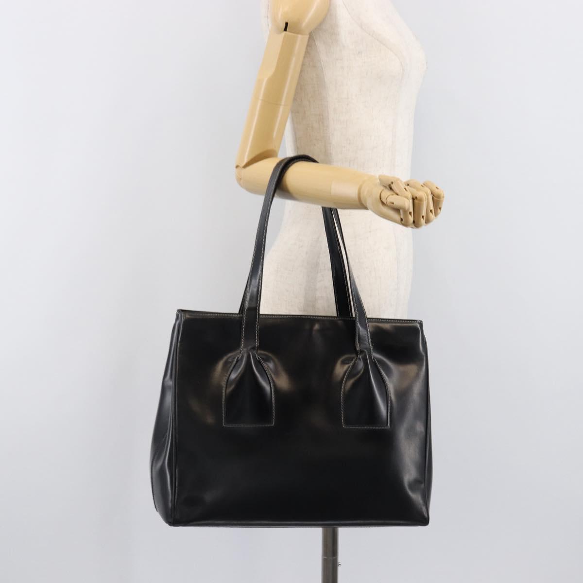 PRADA Tote Bag Leather Black Auth bs37145