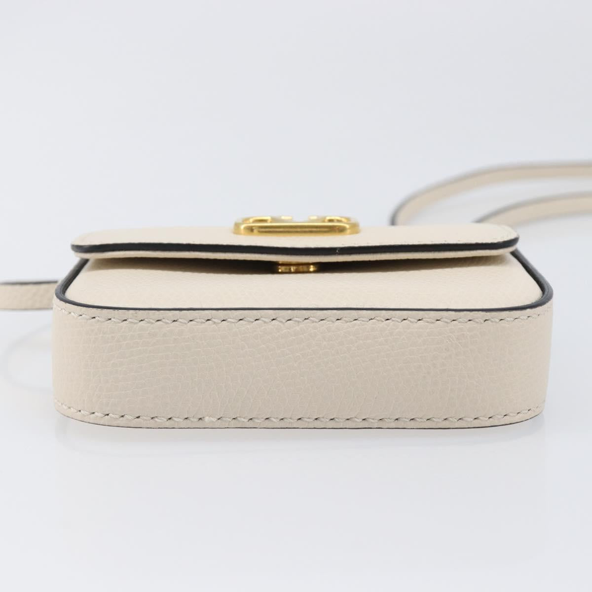 VALENTINO Shoulder Pouch Leather White Gold Tone Auth bs37147V