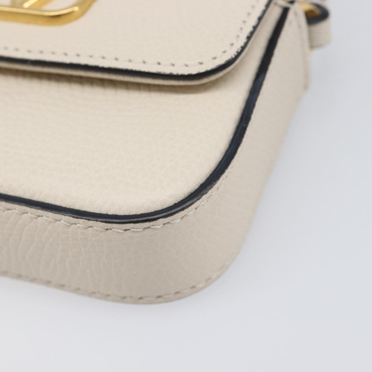 VALENTINO Shoulder Pouch Leather White Gold Tone Auth bs37147V