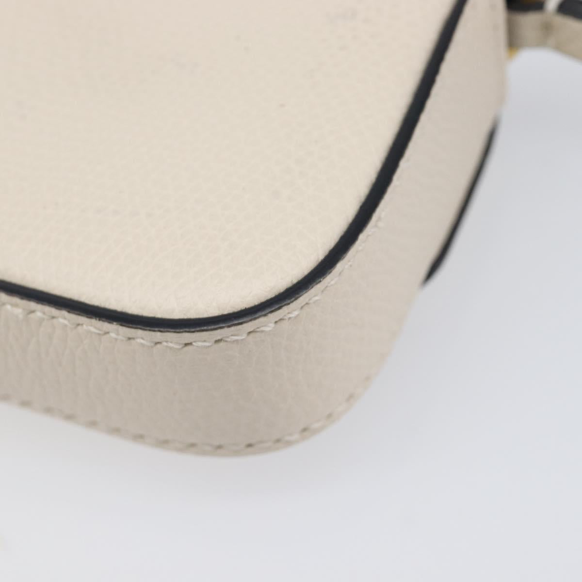 VALENTINO Shoulder Pouch Leather White Gold Tone Auth bs37147V