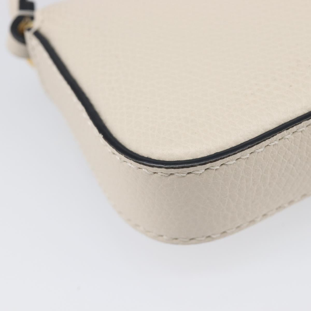 VALENTINO Shoulder Pouch Leather White Gold Tone Auth bs37147V
