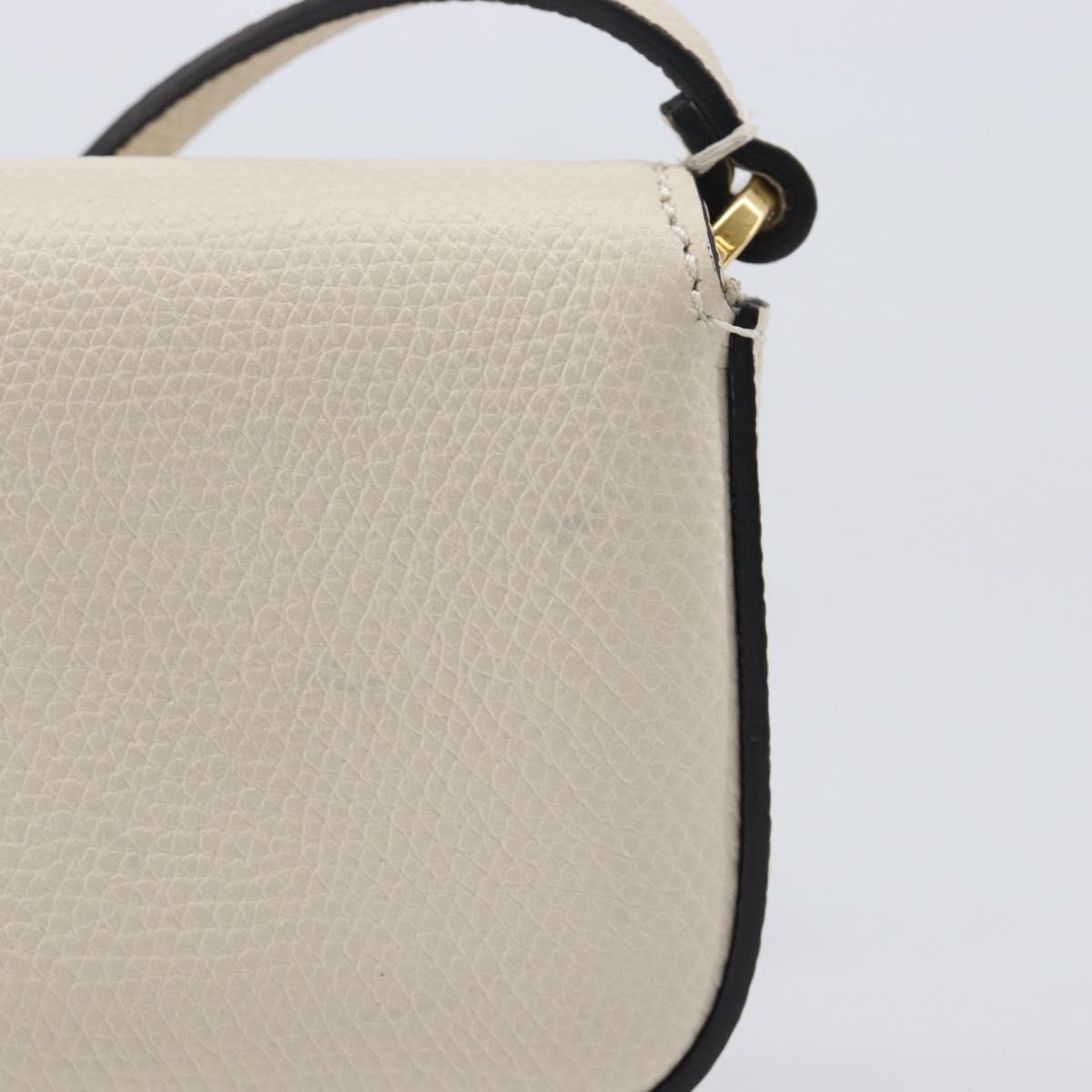 VALENTINO Shoulder Pouch Leather White Gold Tone Auth bs37147V