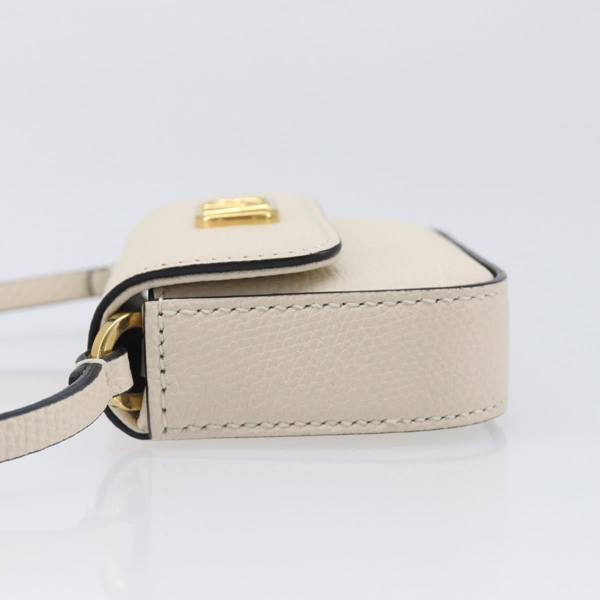 VALENTINO Shoulder Pouch Leather White Gold Tone Auth bs37147V