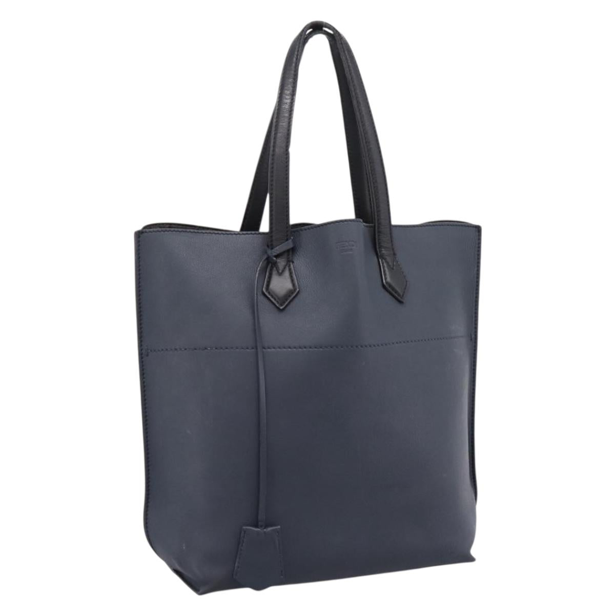 FENDI Tote Bag Leather Navy Black Auth bs37149