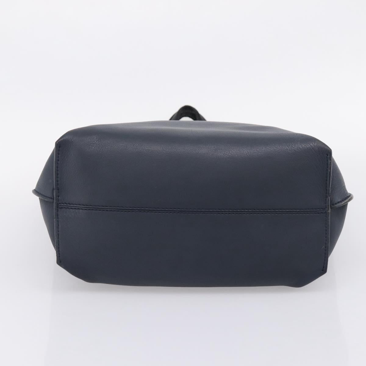 FENDI Tote Bag Leather Navy Black Auth bs37149