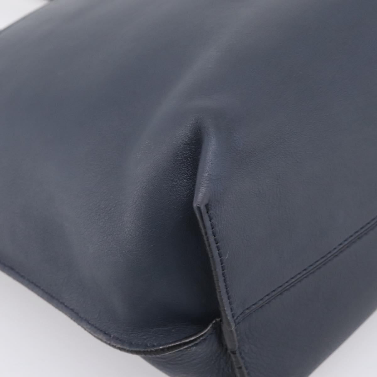 FENDI Tote Bag Leather Navy Black Auth bs37149